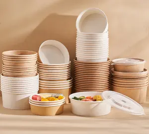 一次性食品包装汤纸碗白纸板纸面盒取出食品容器