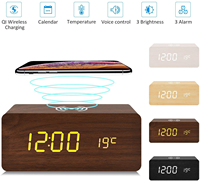 Horloge de table numérique LED multifonctionnelle en bois, réveil intelligent à commande vocale, calendrier familial numérique pour bureau et cuisine