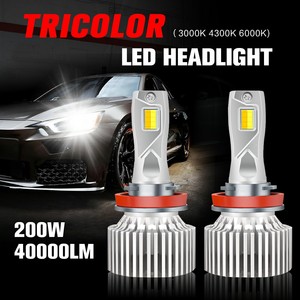Nuevo Faro LED para Auto en Tres <span class=keywords><strong>Colores</strong></span>, Chip 4575 55mil, 200W, 40000LM, H4 9005 H3 9012 880, Lámpara Antiniebla Canbus, 6000K 4300K 3000K - Product Image 2