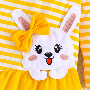 ชุดเดรสลำลองผ้าขนสัตว์ลายทางปักลายกระต่ายสุดหรูสำหรับเด็กอายุ 3-7 ปี ขายส่งจากโรงงาน เหมาะสำหรับงานปาร์ตี้ในฤดูใบไม้ร่วง - Product Image 4