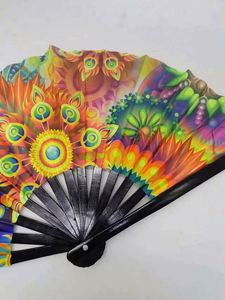 2024 Folk Art Style Custom Printed Logo Folding Hand <b>Fan</b> Factory Stock Bamboo and UV Printed Fabric Painted Technique - Product Image 3