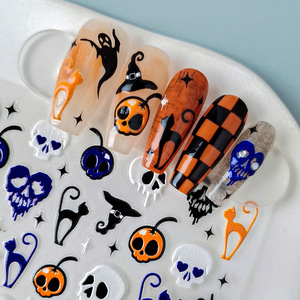 Pegatinas de Uñas con Diseño de Halloween, Película PET No Tóxica Personalizada, Decoración de Uñas 5D DIY con Diseño de Telaraña, Calavera y Bailarina - Product Image 2