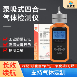 Portable 4 In 1 Gas Detector For Oxygen Carbon Monoxide Hydrogen Sulfide Flammable Gas Detection With <b>Pump</b> <b>Suction</b> - Product Image 5