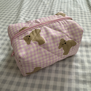 Borsa per il Trucco Trapuntata con Stampa <span class=keywords><strong>Orsetto</strong></span>, Pochette Organizer con Cerniera, Beauty Case Portatile per Prodotti Skincare e Bellezza - Product Image 6