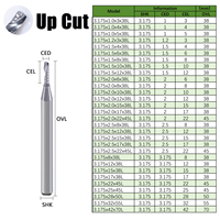 Fresa espiral de un solo filo de 3.175mm de corte ascendente de acero de tungsteno para CNC, para acrílico, MDF y plástico