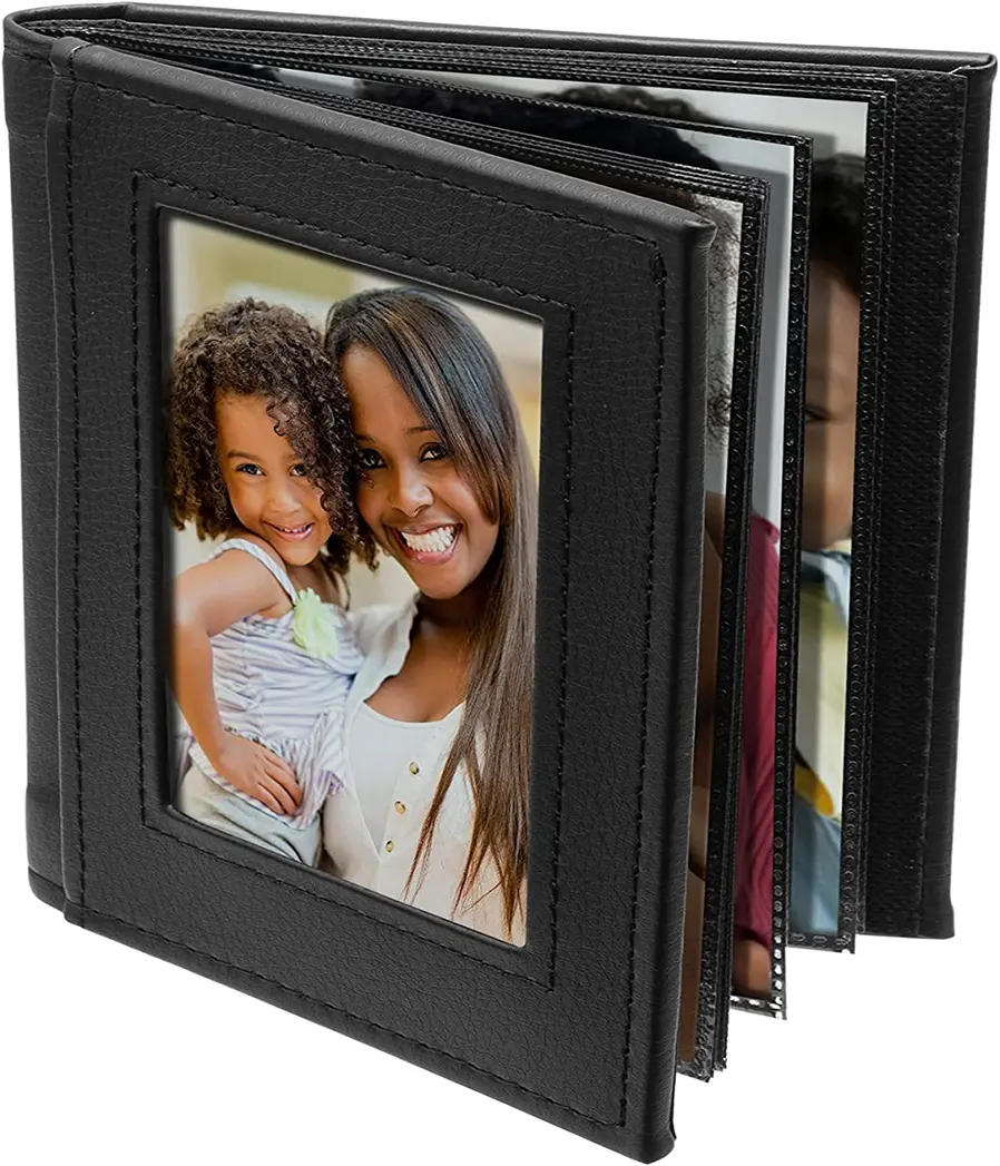 Impresión personalizada Mini álbum de fotos de cuero boda con bolsillos familia niños álbum de recortes álbum de fotos regalo de Navidad