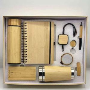 Bamboo <b>Notebook</b> Gift <b>Set</b> with Leather USB Pen Keychain for Christmas Gift Box <b>Set</b> - Product Image 1