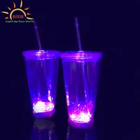 Vui Vẻ Ánh Sáng Lên Uống Ly Đôi Tường Cup Với Rơm Và Nắp Nhiều Màu LED Tumblers