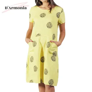 Italy factory Supply Embroidery Short Sleeve Floral Print Women Dress