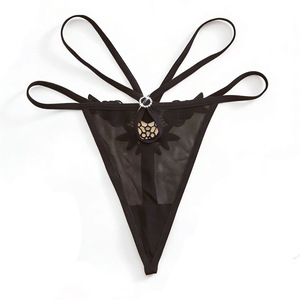 กางเกงในผู้หญิงเอวสูงแบบ Thong สีดำ ผ้าลูกไม้ตาข่าย เซ็กซี่ - Product Image 5