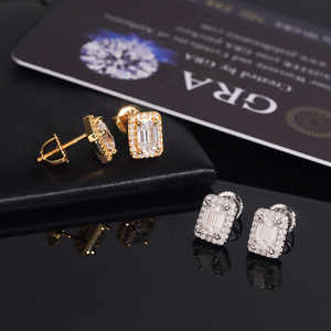 Pendientes de tuerca de moissanita con corte <span class=keywords><strong>esmeralda</strong></span> estilo hip hop, chapados en plata 925, con cierre de rosca, elegantes, <span class=keywords><strong>para</strong></span> mujer, de Kaleido Wholesale - Product Image 3