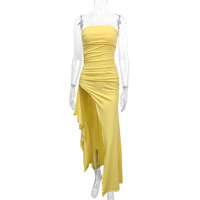 Robe midi en soie de lait à épaules dénudées avec fente latérale, robe longue moulante trapèze de couleur unie pour l'été, design en tricot sans couture