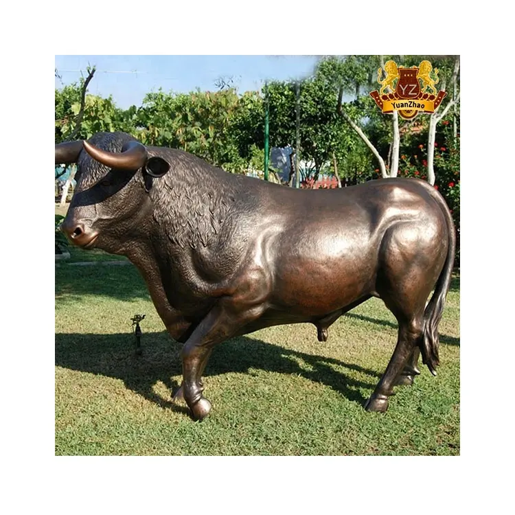 Décoration extérieure Grande statue d'animal en résine Statue de taureau de Wall Street en fibre de verre grandeur nature à vendre
