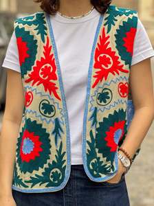 Chaqueta de Mujer Estilo Uzbeko, Vintage, Ecológica, de Lona Acolchada, con Bordado Floral Tejido, para Otoño e Invierno - Product Image 2