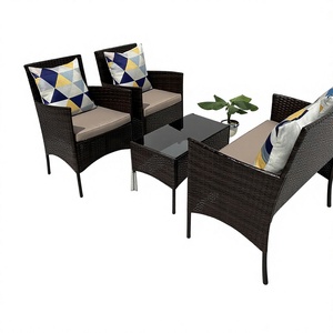 Ensemble de patio en rotin de haute qualité, moderne, confortable, résistant aux intempéries, 4 pièces, structure en acier, coussin en polyester, mobilier d'extérieur pour hôtel - Product Image 1