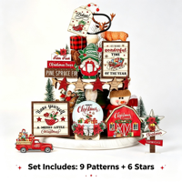 Ensemble de décorations de Noël en bois pour plateau à étages style ferme, ornement de table rustique avec gnome et maison de camion pour fêtes à la maison