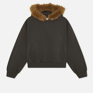 Men's Hoodies Sweatshirts Top Quality Cotton Polyester Pullover Streetwear Heavyweight Puff Printing Brown Faux <b>Fur</b> <b>Trim</b> Hoodies - Product Image 1