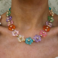 Collier de perles en acrylique Haomi, coloré, plaqué or, avec breloque intercalaire, bijoux pour femme, tendance, marguerite, vente en gros, cadeau personnalisé