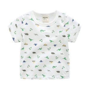 Importateur en gros de produits chinois en Inde, Delhi : T-shirt blanc à manches courtes pour enfants, motif dinosaure - Product Image 3