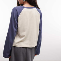 Blusa de Manga Larga para Mujer, Moderna, con Bloques de Color Blanco y Azul en Contraste, Corte Regular, Algodón Suave, Estilo Casual de Verano