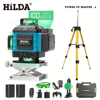 HILDA-Niveau laser à 16 lignes, outil de nivellement de poche automatique avec 2 piles, boîte en plastique, trépied jaune, 360