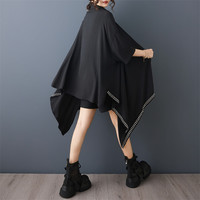 Nouvelle Robe Chemise Noire Gothique à Clous pour Femme 2026, Coupe Oversize, Manches Chauve-Souris, Ourlet Asymétrique, Mode Estivale Streetwear, Vente en Gros