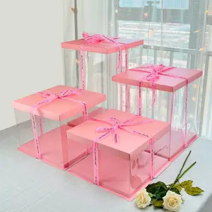 Cake Box Transparent Clear Tall Wedding Plastic Box Custom Wholesale Luxury Birthday For Pop Guest Customizable Cake Box
