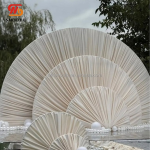 SMOOTH Hot Sales Ivory Multi Layer Pleated Metal <b>Stand</b> with Fan Fabric <b>Backdrop</b> Wedding Stage Background Decor - Product Image 1