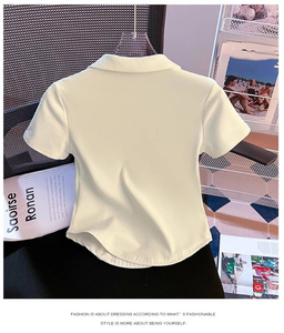 Camisa de Verano para Mujer, Nuevo Estilo, Manga Corta, Cuello Camisero, Corte Ajustado, Top Corto Tipo Camiseta - Product Image 5