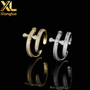 Factory Wholesale Price Fashion Cubic Zirconia Jewelry <b>Adjustable</b> Open <b>Size</b> Sword Design Gold Plated <b>Ring</b> for Men - Product Image 4