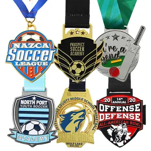 Personalized Metal Award Medals Factory Custom Medals Logo 3D Rugby Soccer Football Basketball Cricket Race Medals With Ribbon