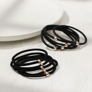 Élastique à cheveux noir avec perles dorées, haute élasticité, pour queue de cheval, usage quotidien, en tissu, accessoires Yiwu - Product Image 3