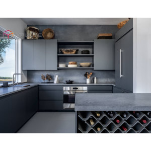 Gabinete de cocina de estilo moderno en accesorio de laca negra-Carpintería acompañada para la vida urbana-para <span class=keywords><strong>apartamentos</strong></span> y villas - Product Image 4