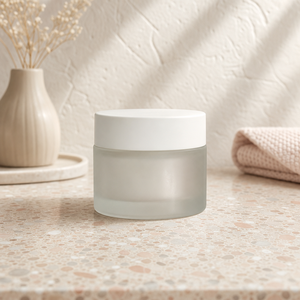 Round Frosted <b>Glass</b> Skincare Jar Empty Luxury Facial Cream Cosmetic <b>Container</b> with Screw Cap - Product Image 3