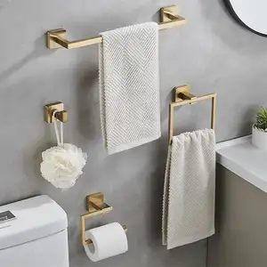 ราวแขวนผ้าเช็ดตัวสแตนเลสสีทองแปรงสำหรับใช้ในบ้านห้องน้ำราวแขวนผ้าทรงสี่เหลี่ยมอุปกรณ์ในห้องน้ำ
