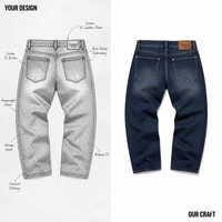Jeans d'hiver pour homme coupe droite classique, style Hip Hop, 14oz, poids moyen, en denim indigo bleu délavé avec surpiqûres contrastées, OEM