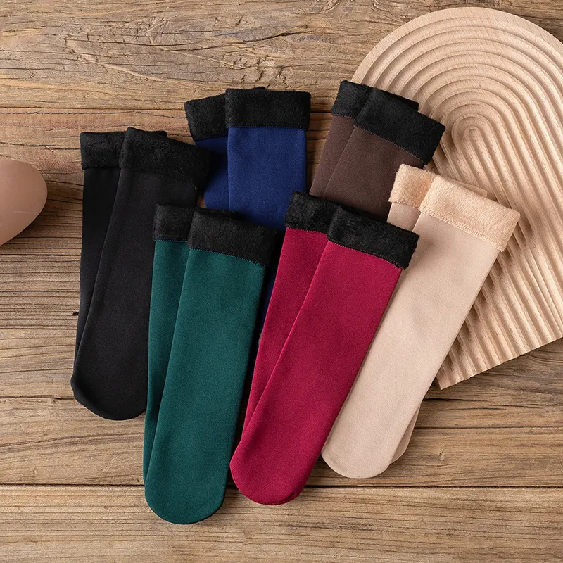 Soft Women's Winter Warm Thermal Socks Solid Casual Wool Cashmere Home Snow Boots Floor Sock 1 Pair