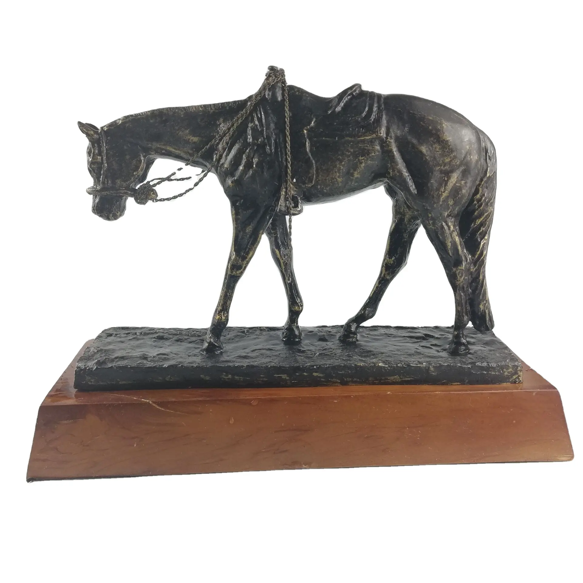 Fabriek houten basis metalen antieke bronzen hars trophy paard