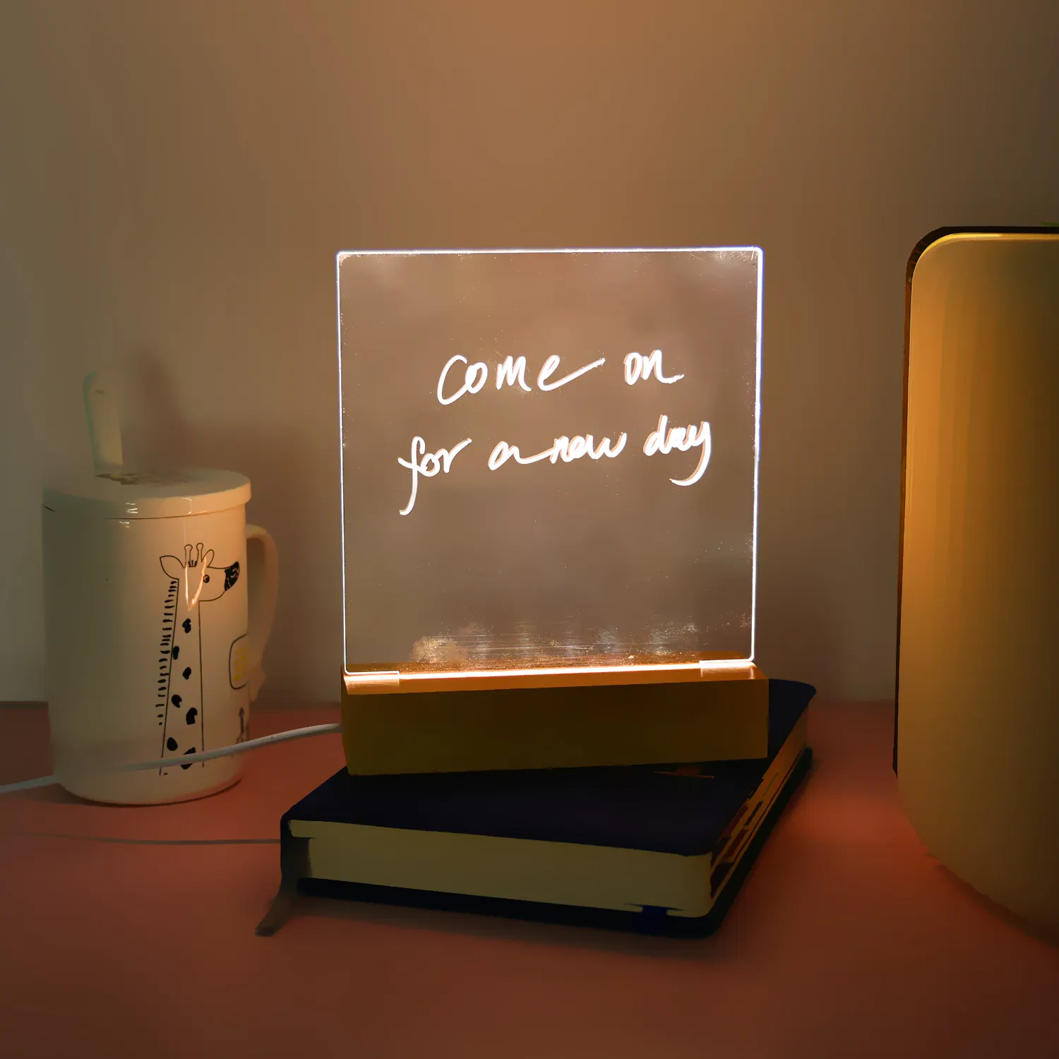 Creative Rewritable Memo 3d Acrylic Desk Lamp Personalized Heart Blank Message Panel Note Board Write Led Night Light With Base