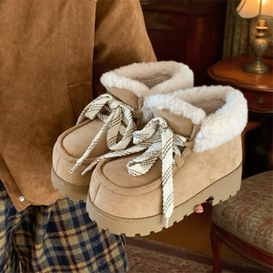 Bottes d'hiver pour femmes XIXITIAO, bottes à lacets tendance, doublure en polaire chaude, bottes à plateforme imperméables antidérapantes pour l'extérieur - Product Image 4