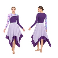 Robe de danse liturgique pour femmes, tenue de culte, manches longues, en mousseline, ourlet asymétrique, vêtement de danse lyrique pour l'église