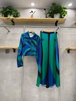 Ensemble de luxe décontracté : chemise imprimée à manches longues et pantalon taille haute à motifs colorés irréguliers
