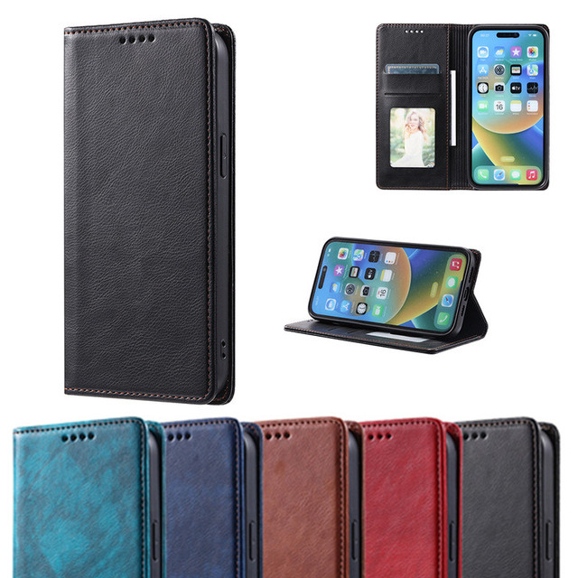 Magnetic Wallet Flip Card Holder Mobile Phone Case PU Leather Cover for IPhone 15 Pro Max 14 Plus 13 Mini 12 11 XR XS 6 7 8