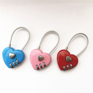 लॉक फैक्ट्री थोक गुलाबी दिल के आकार के तार रस्सी पोर्टेबल संयोजन लॉक स्कूल बैग बैग बैग बैग मिनी प्रेम लॉक - Product Image 3