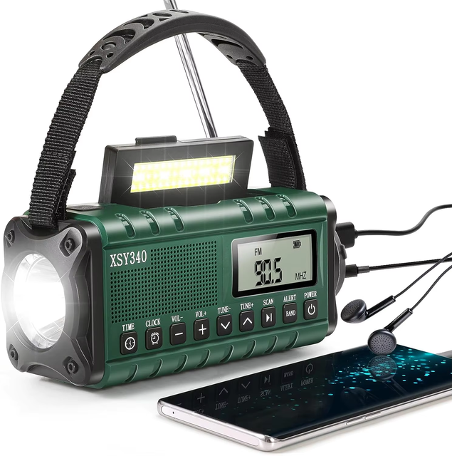 Emergency Survival Radio Fm Am Noaa Weather Solar Hand 10000mAh USB Charge Digital Display Alarm Clock Radio