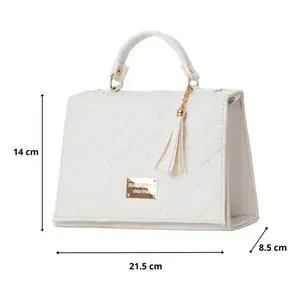 Bolso Bandolera de Cuero Blanco Espectacular Fana con Borlas de Rejilla de Diamantes, Asa Única, Estilo Vintage para Dama, Uso Diario de Verano - Product Image 4