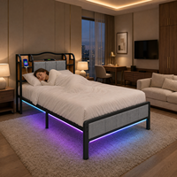 Lit simple en acier pliable et portable, réglable et extensible, avec charge USB et éclairage LED RGB / Stable et silencieux