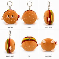 Zaves vente en gros Kawaii Hamburger peluche porte-clés doux en peluche ronde Burger poupée avec cuillère sac breloque pour cartable pendentif