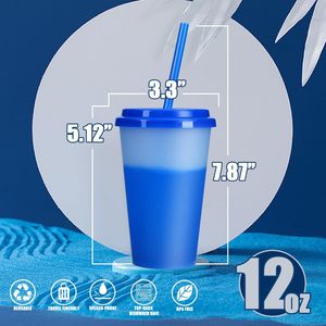 Custom Logo Color 16oz/20oz/24oz Plastic PP Classic Style Temperature Color Change Cold Drinking Tumbler <b>Straw</b> <b>Lid</b> Outdoor Use - Product Image 2