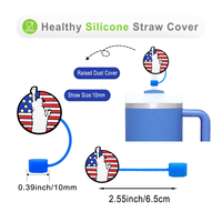 Vente en gros 10 MM jour de l'indépendance américaine bonnet de paille décoration créative fête paille décoration Silicone bouchon anti-poussière paille